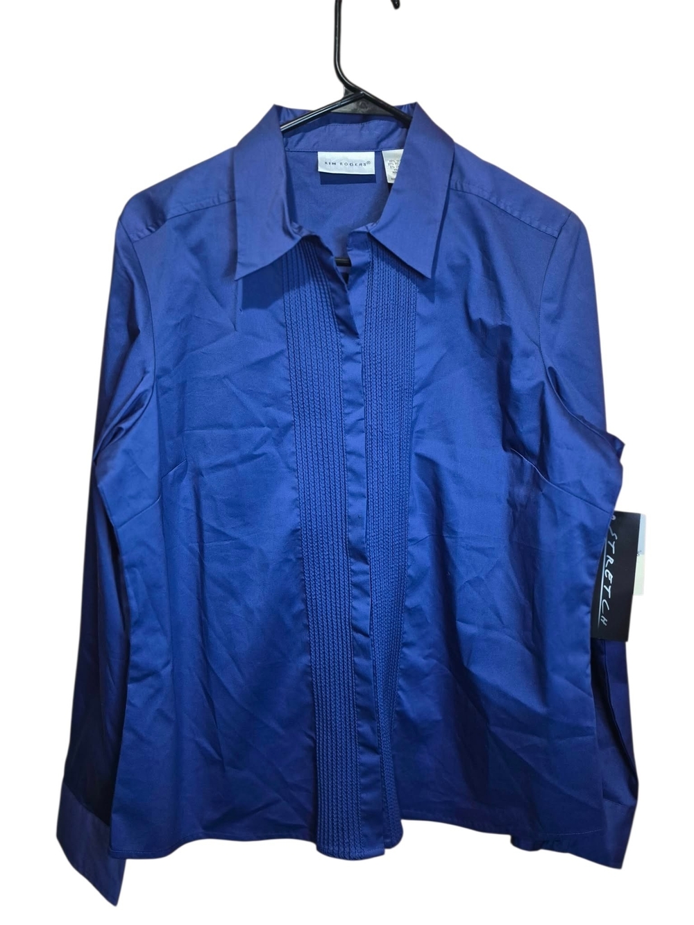 Kim Rogers Women's Cobalt Blue Button-Front Pleated Trim Longsleeve Button Down